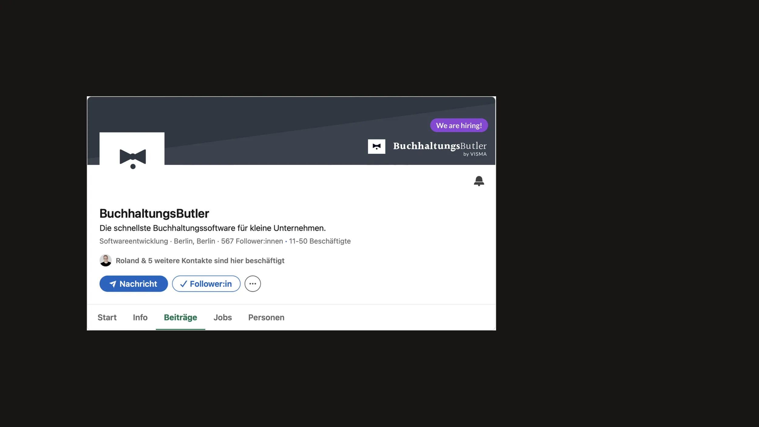 BuchhaltungsButler's German-language LinkedIn company page, with banner and follower count