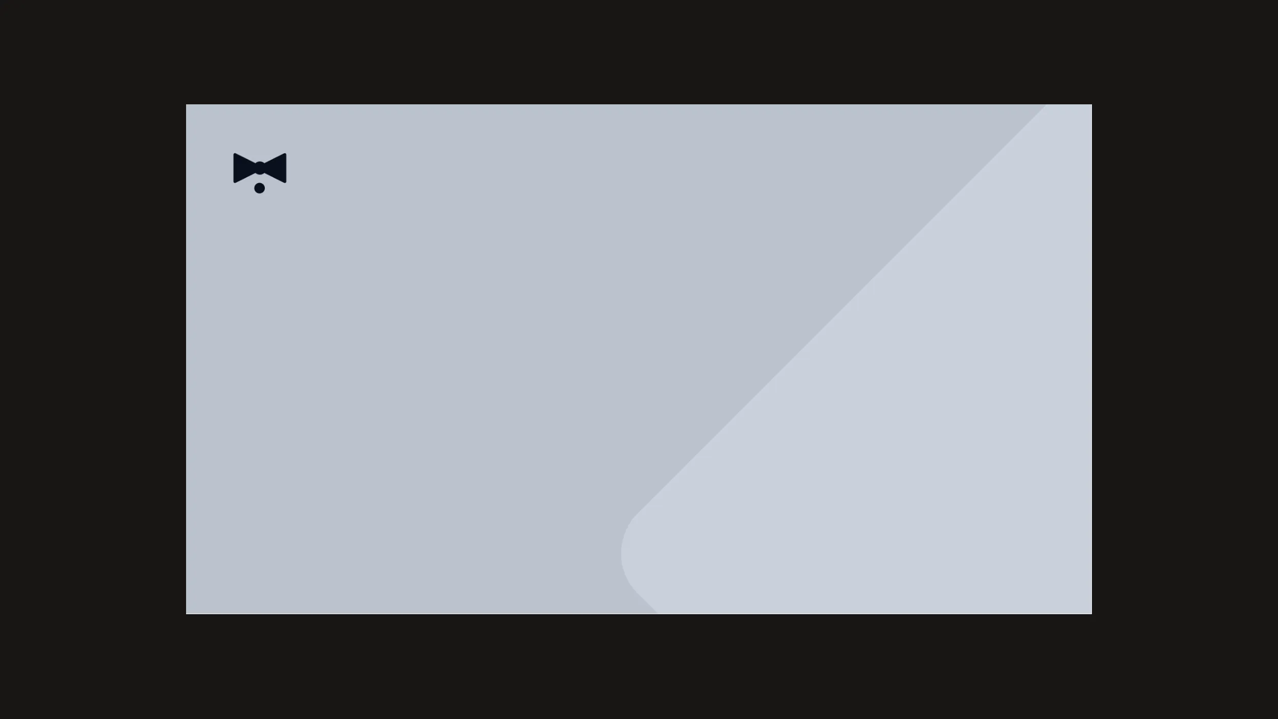 Near-empty light grey slide showing only a small dark bow-tie mark